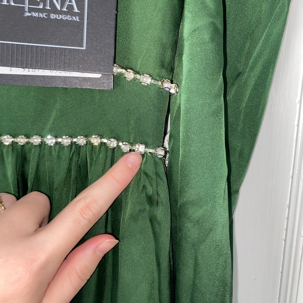 IEENA FOR MAC DUGGAL Rhinestone Trim Puff Sleeve Gathered Formal Gown Green Sz 6 - Picture 10 of 12
